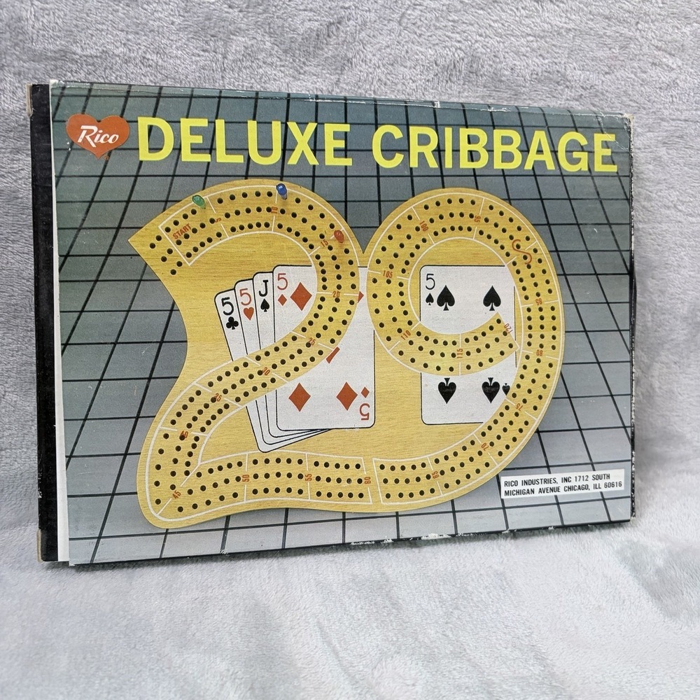 Vintage Rico Industries Deluxe 29 Cribbage Board Set w/ Pegs Original Box